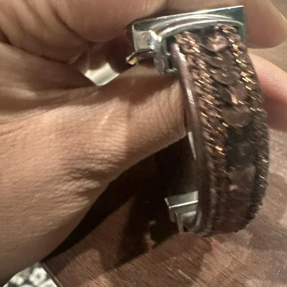 Working GENEVA Elite Watch Womens Silver Square 27mm Brown Fancy Cuff Band Fit 6